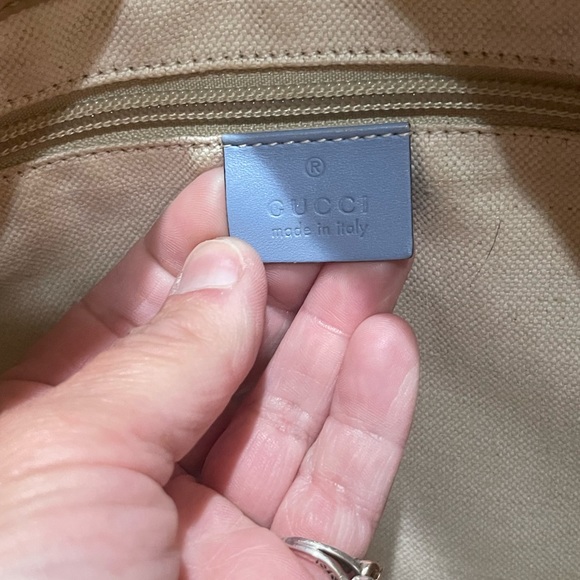 Gucci Beige GG Nylon Tote with Blue Leather Straps - Picture 12 of 13